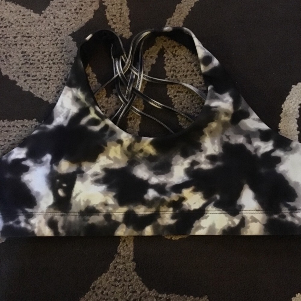 Strappy black and white sports bra, size L